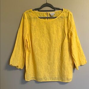Liz Claiborne Yellow Eyelet Top